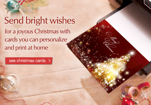 Send bright wishes for a joyous Christmas with cards you can personalize and print at home. see christmas cards