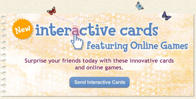 Interactive cards featuring online games