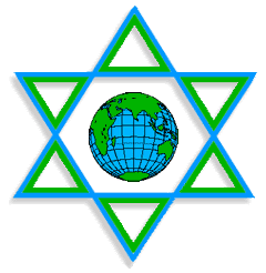 Earth, spinning, inside a star of David