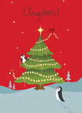 Christmas Tree Penguins 5x7 Folded Card