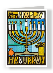 Modern Blue Menorah 5x7 Folded Card