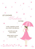 Pink Umbrella Hearts 5x7 Flat Card