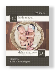 Brown Monogram Twins 5x7 Flat Card