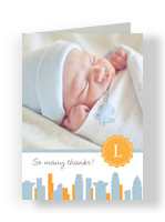 Blue Cityscape Thanks 3.75x5.25 Folded Card