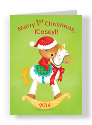 Green Babys First Christmas 5x7 Folded Card