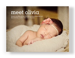 Typed Print Photo Birth Announcement Girl 7x5 Flat Card