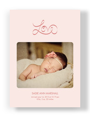 Script Love Photo Birth Announcement Pink 5x7 Flat Card