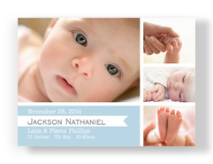 Boy Announcement Ribbon and Photos 7x5 Flat Card