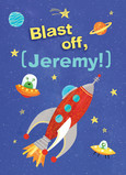 Rocket Ship Birthday with Name 5x7 Folded Card