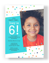 Confetti with Photo Birthday Invitation 5x7 Flat Card