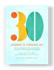 Colorful 30th Birthday Invitation 5x7 Flat Card