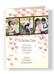 Photo Strip with Watercolor Hearts 5x7 Folded Card