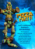 Ninja Turtle Pizza Party Invitation 5x7 Flat Card
