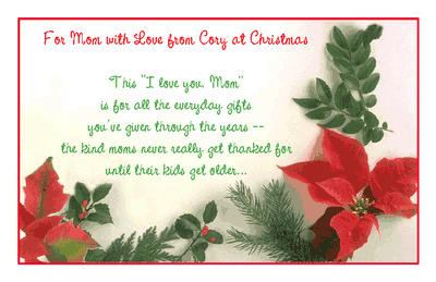 "For Mom With Love"  Christmas Printable Card  Blue 