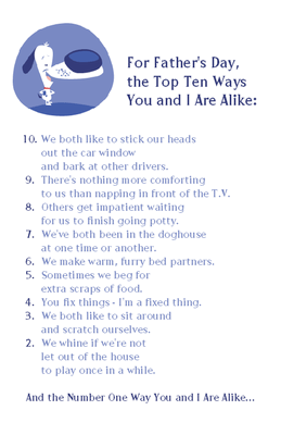 "Top 10 List from Dog"  Father's Day Printable Card 