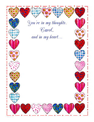 11 template 1/2 x greeting 8 card Card  Printable Stationery of You Quilt Heart Thinking