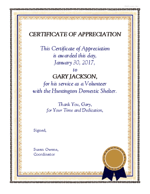 Volunteer Appreciation Certificate - Encourage & Support Printable Card ...