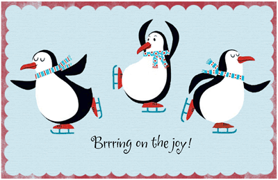 Holiday Penguins Greeting Card - Christmas Printable Card 