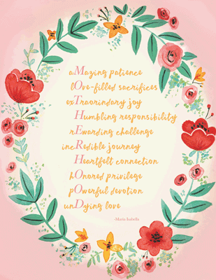 "Motherhood AcrosticPoem" | Mother's Day Poems & Quotes Printable Card
