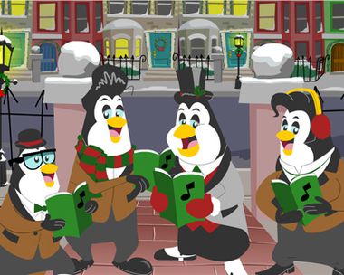 Caroling Bee-Bop Penguins Christmas eCards