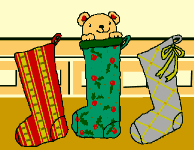 teddy bears popping out of stockings