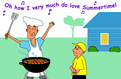 Dad, cooking on the grill and singing a song