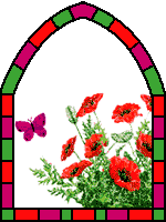 church window, with flowers and butterfly