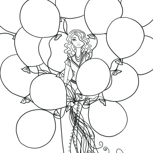 Bella  Girl with Balloons Coloring Page