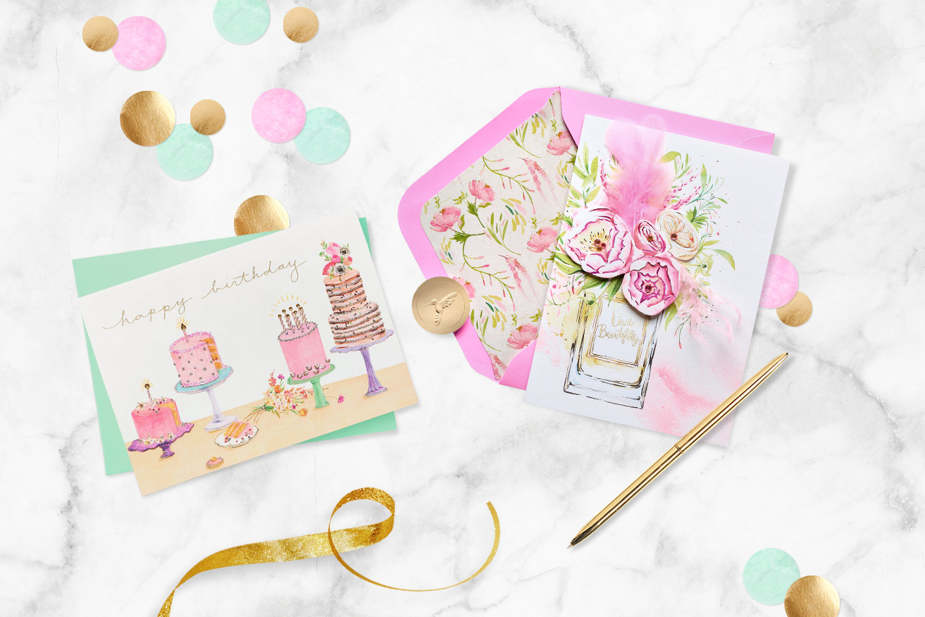 Birthday greeting cards and confetti