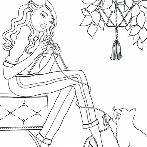 Bella Woman with Cat Coloring Page