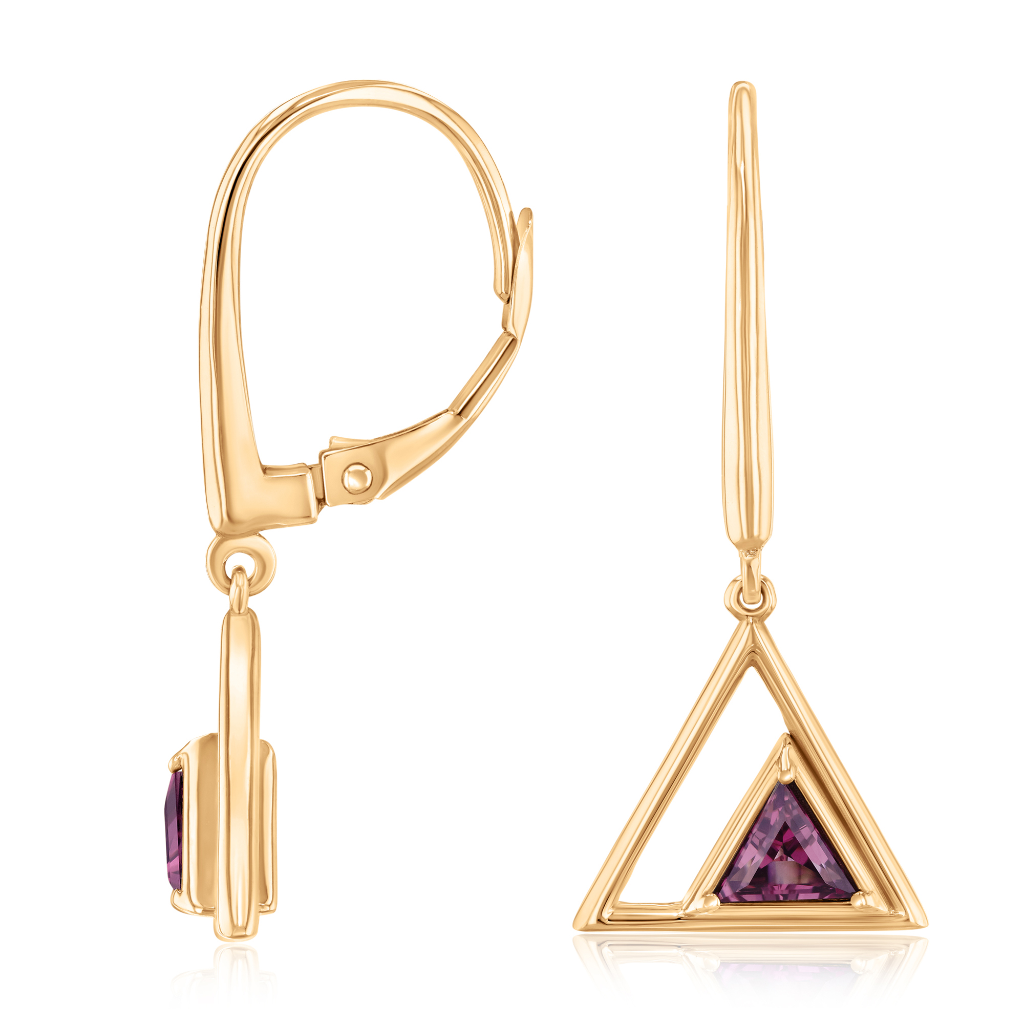 Papyrus Rhodolite Garnet Yellow Gold Triangle Drop Earrings Image 2