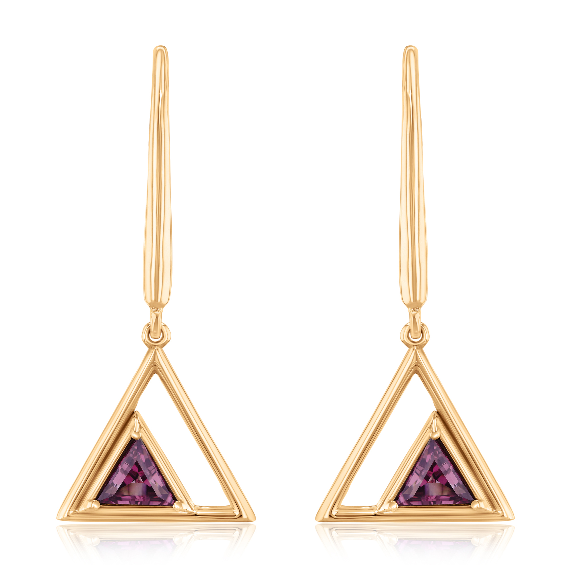 Papyrus Rhodolite Garnet Yellow Gold Triangle Drop Earrings