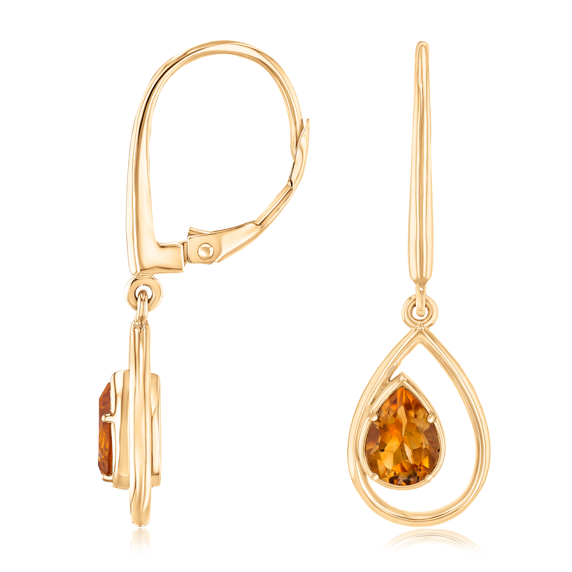 Papyrus Citrine Yellow Gold Teardrop Drop Earrings Image 2