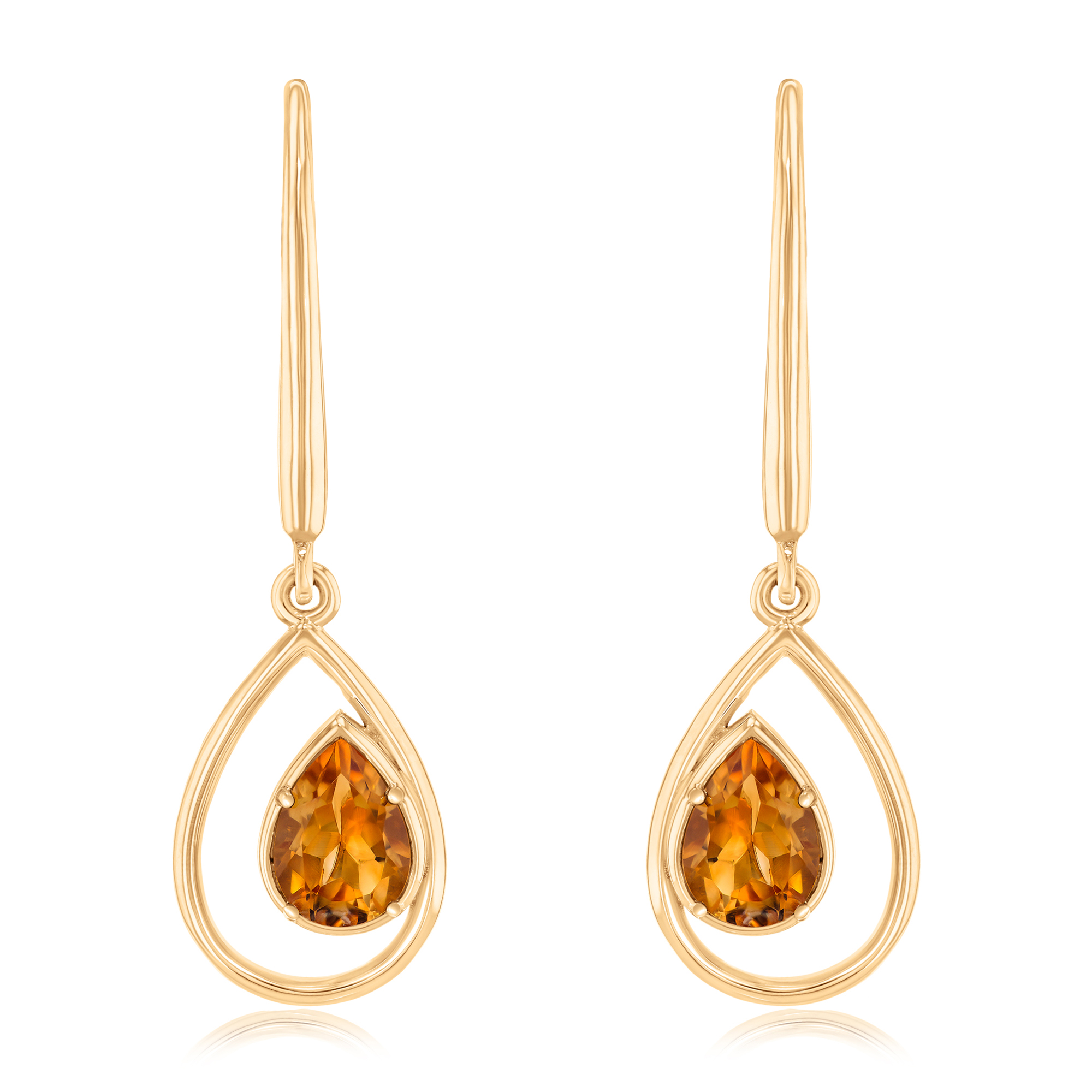 Papyrus Citrine Yellow Gold Teardrop Drop Earrings Image 1