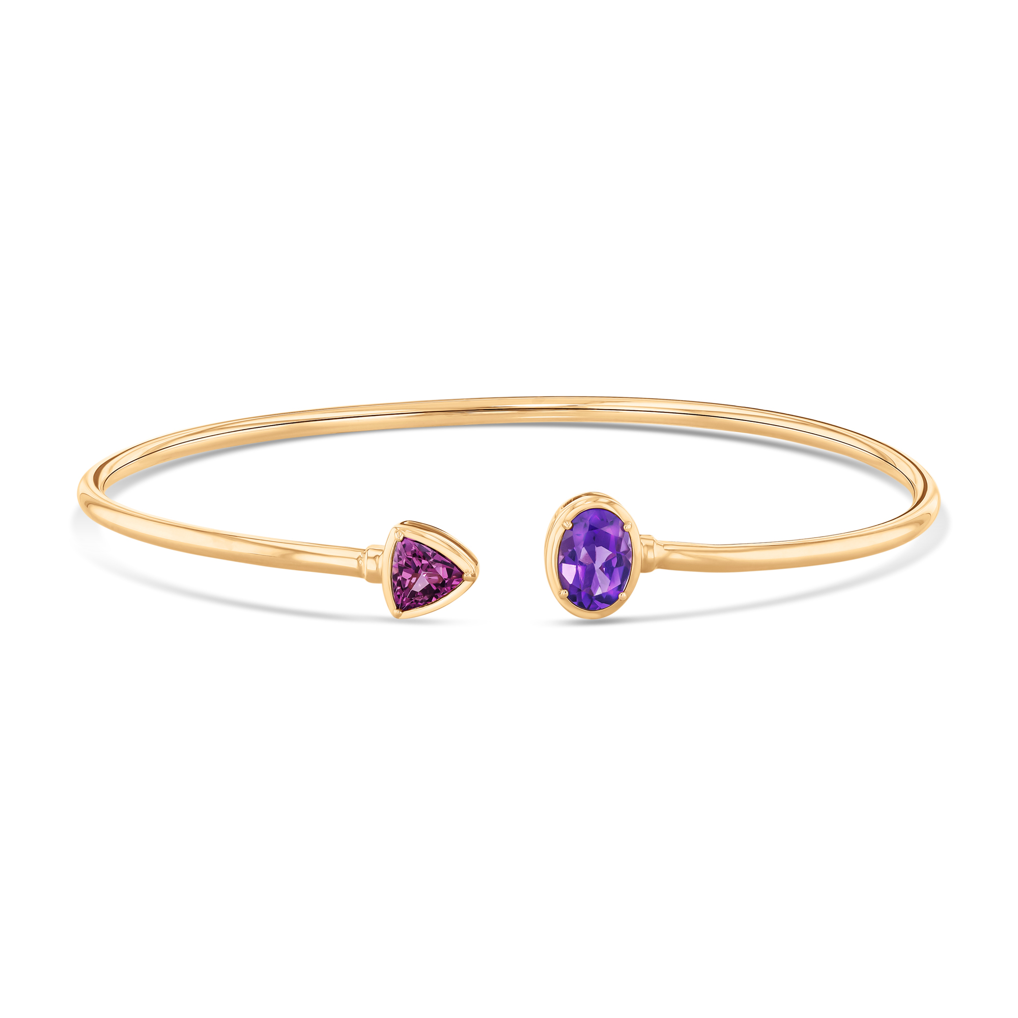 Papyrus Rhodolite Garnet and Amethyst Yellow Gold Cuff Bracelet