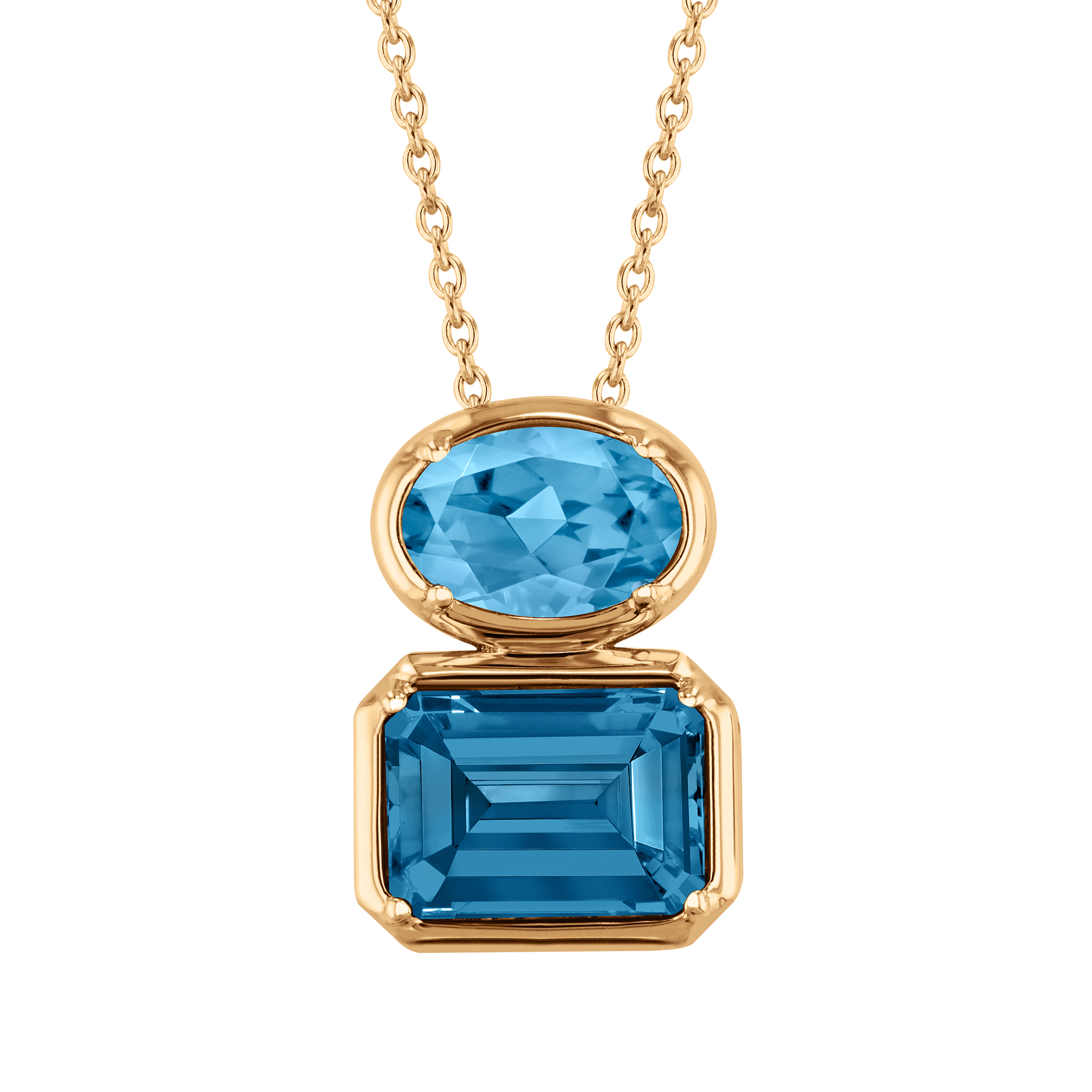 Papyrus London Blue Topaz and Blue Topaz Yellow Gold Pendant Necklace