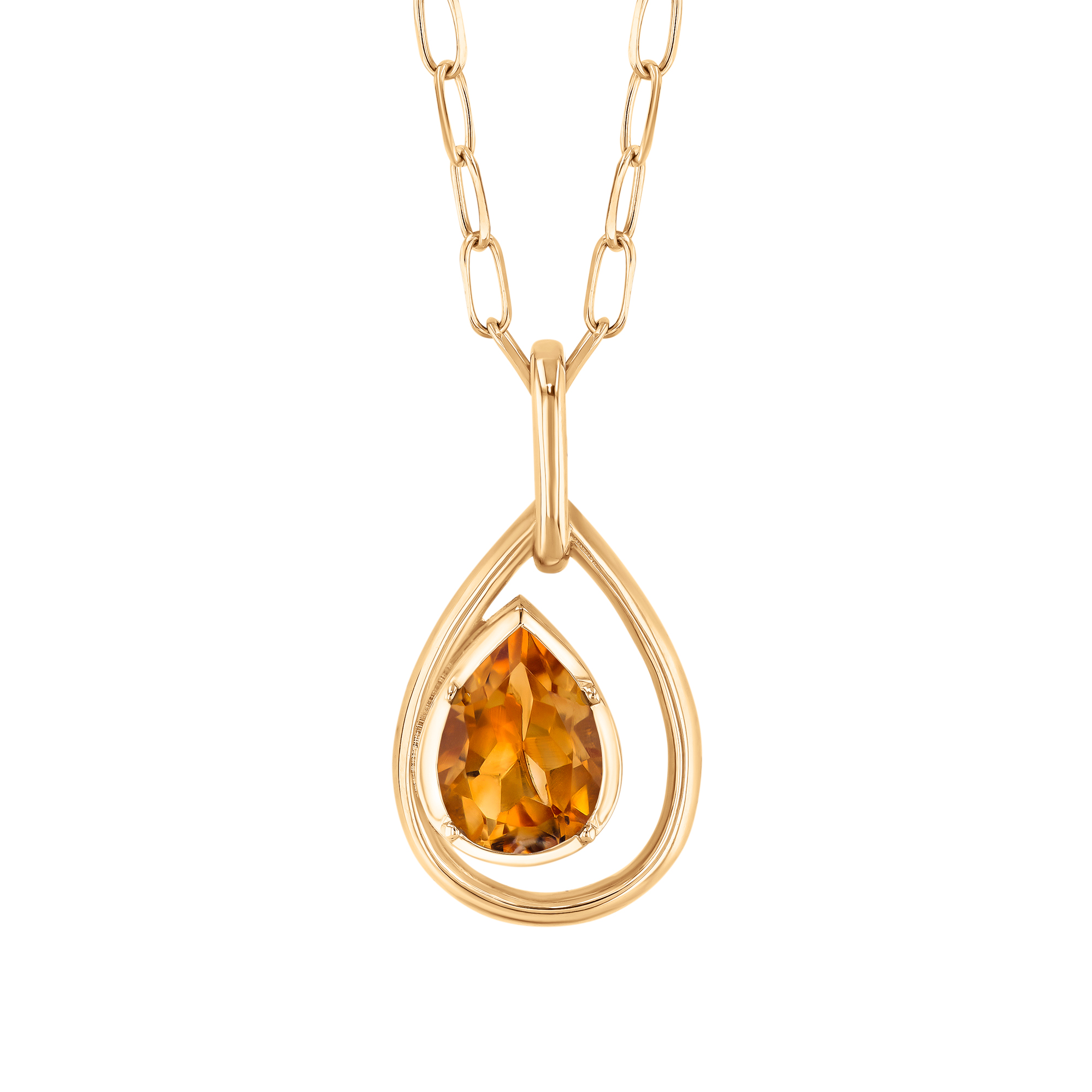 Papyrus Citrine Yellow Gold Teardrop Pendant Necklace