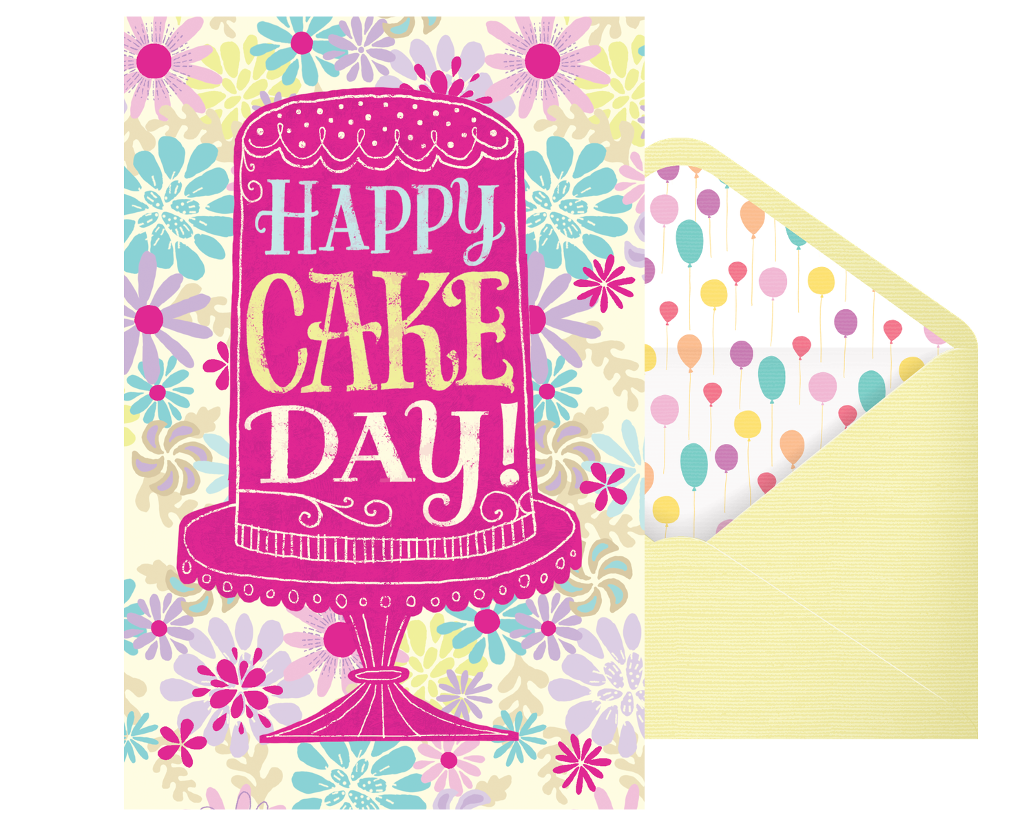 Un biglietto di auguri con una grande torta di fragole e la scrta Happy Birthday Pink cake | Vettore Premium