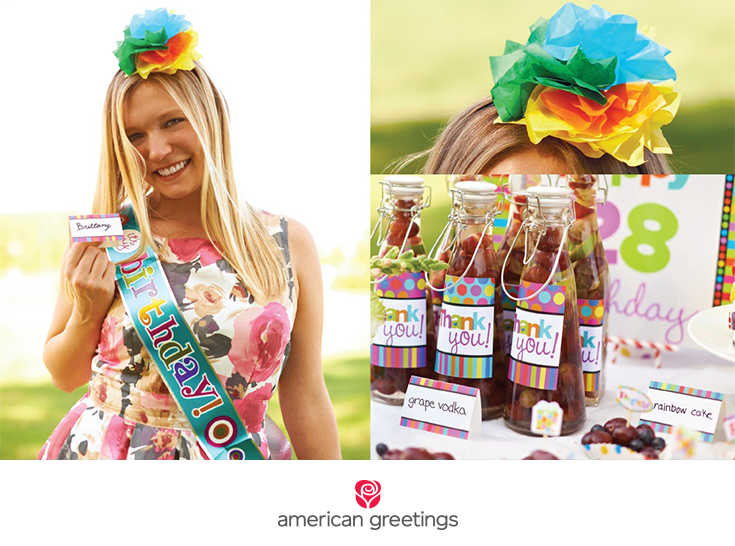 Rainbow birthday party name tags and favors