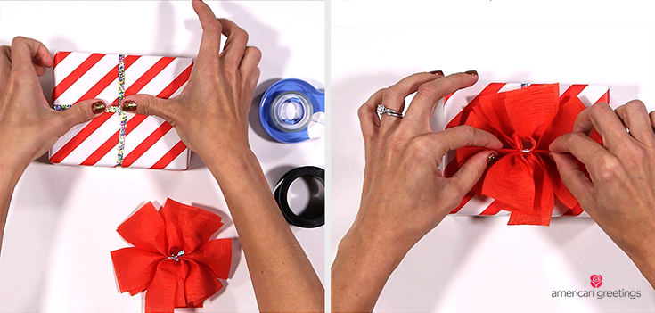 Attaching Poinsettia Bow to Gift