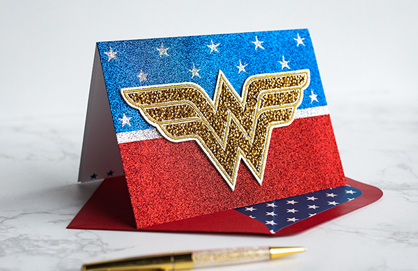 Wonder Woman Birthday Cards on red and blue background